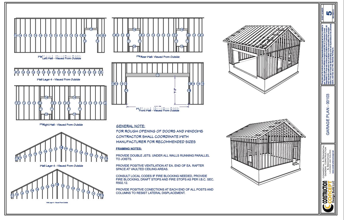 Two Car Garage Plans 24' x 24' Blueprints Vaulted Ceiling