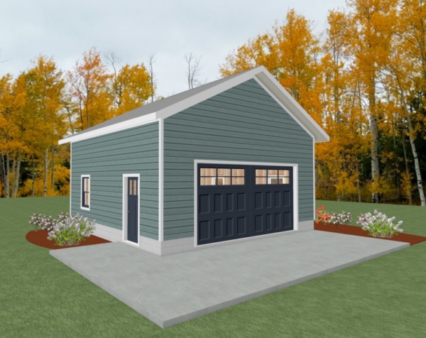 Two Car Garage Plans 24' x 24' Blueprints Vaulted Ceiling GP-104 ...